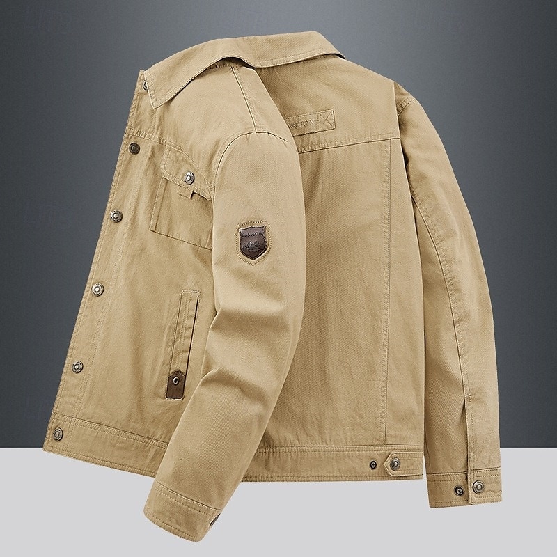Men's Lightweight Jacket Trucker Jacket Utility Jacket Cargo Jacket Outdoor Vacation Wearproof Multiple Pockets Spring &  Fall Plain Fashion Classic Lapel Regular Khaki Army Green Dark Blue Jacket 2025 - €48.05 –P7