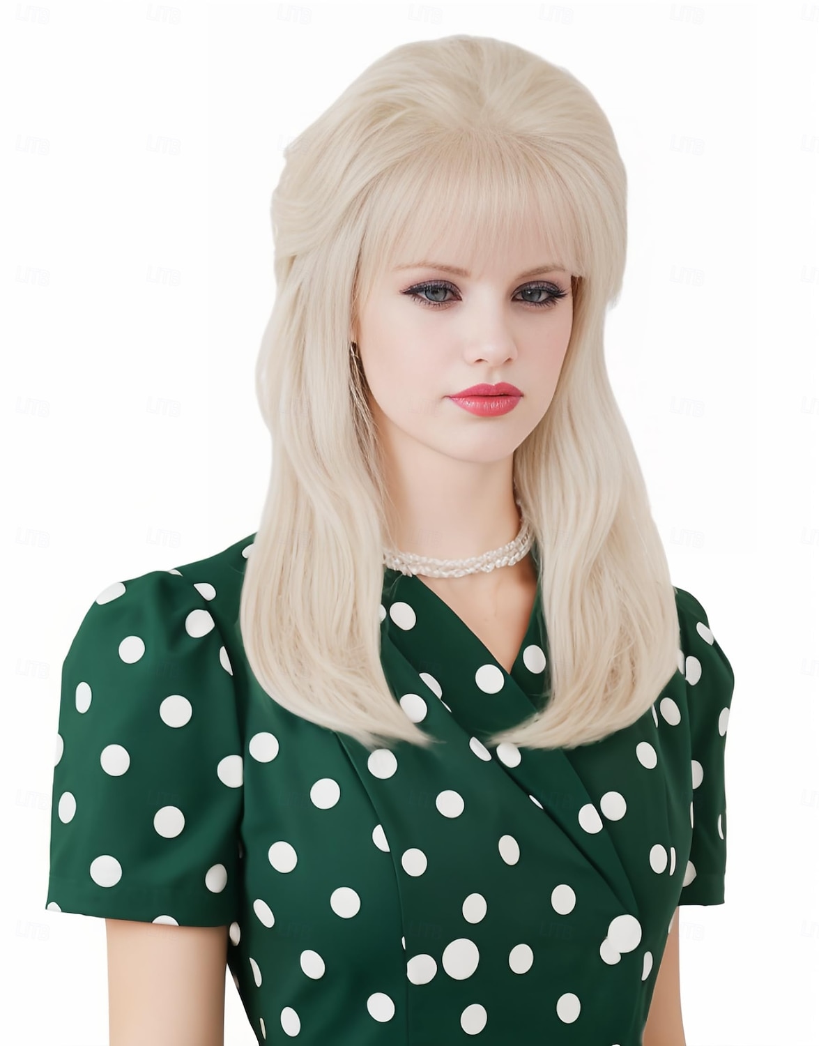 Retro blond lue 50-60-70-tall bikube gull bølgete lue kvinner med pannelugg stor bouffant kostyme-lue karneval fest daglig bruk ikke inkludert briller halloween-luer 2025 - $19.49 –P3