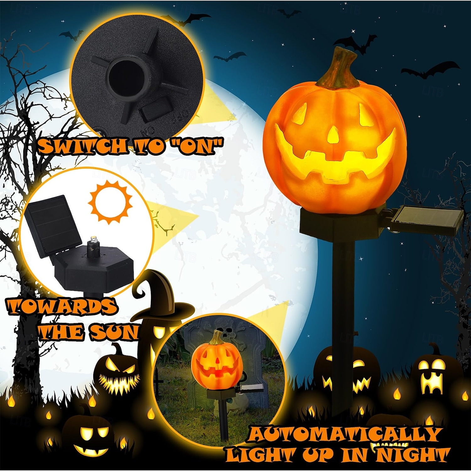 Halloween buiten zonne-pompoenverlichting jack o lantaarn voor moderne tuin harsvloer inzetstuk landschapsdecoratie parodie pompoenverlichting 2026 - $15.99 –P2