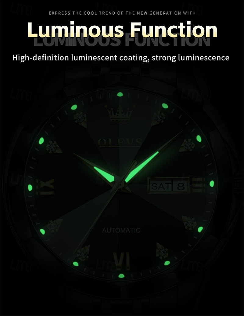 New Olevs Olevs Brand Fashion Trend Men'S Business Watch Decorative Luminous Calendar Week Display Automatic Mechanical Watch Leisure Waterproof Sports Watch 2025 - $74.99 –P3