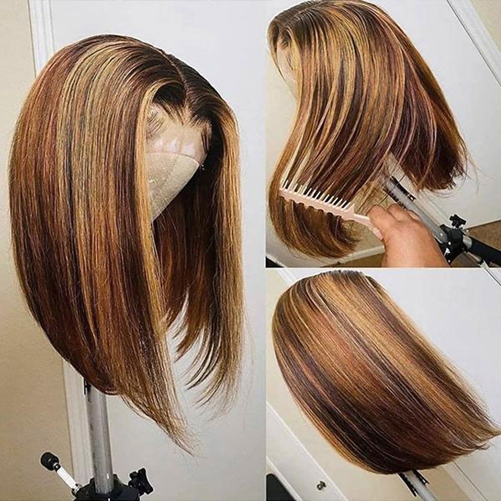 parrucca in pizzo 13x4 con mèches parrucca corta dritta parrucca frontale in pizzo trasparente parrucche per capelli umani per donne con mèches ombré del 2025 a $161.99 –P3