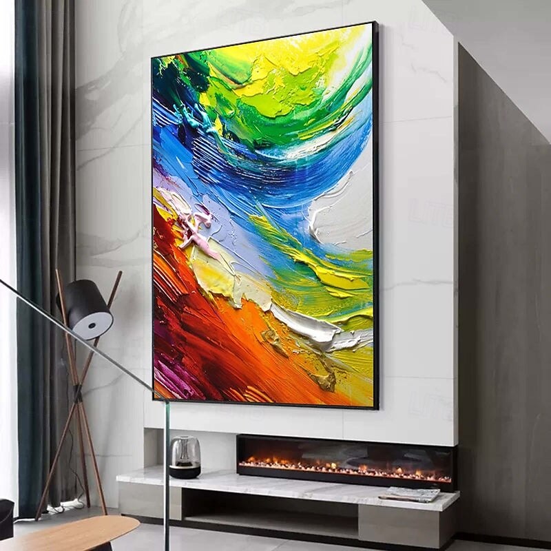 handgemalte abstrakte farbenfrohe Gemälde auf Leinwand handgemachtes farbenfrohes strukturiertes Acrylgemälde Wandkunst handgemaltes Kunstwerk Folienölgemälde für Wohnzimmer Büro Wanddekoration 2025 - $125.99 –P3