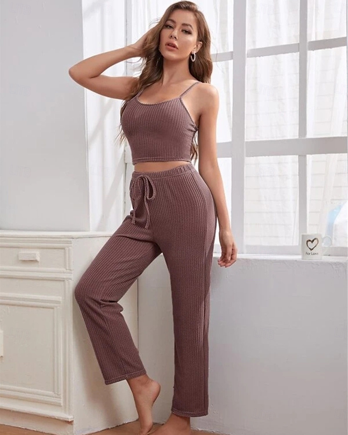 kvinners loungewear sett 3 stykker ren farge tilfeldig komfort hjemme komfort stropper stropp topp bukselomme høst vinter hjemmeantrekk 2025 - $33.99 –P3