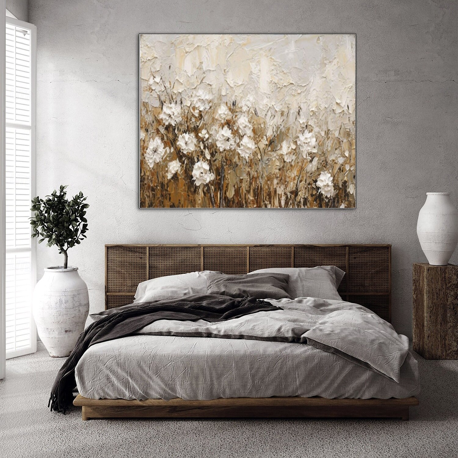 Handmade Oil PaintingCanvasWall Art DecorationAbstract Knife PaintingFlowers WhiteFor Home Decor Rolled Frameless Unstressed Painting 2025 - $116.99 –P4
