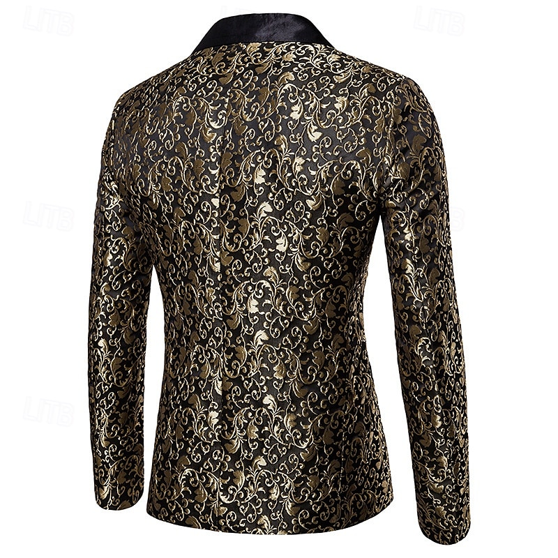 Herr Kavaj Företag Cocktailfest Bröllopsfest Mode Ledigt Vår & Höst 80% bomull Växter Knapp Ficka Bekväm Enkelknäppt Blazer Svart Vit Rubinrött Guld 2025 - $65.99 –P3