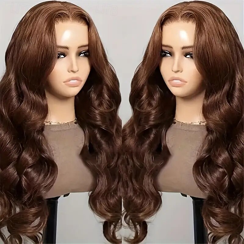 Perruque en dentelle 360 cheveux humains brun clair 4# perruque en dentelle ondulée 150% densité 12-30 pouces de 2025 ? $166.99 –P3