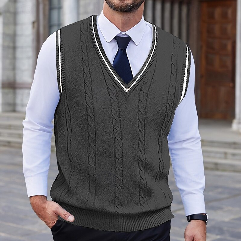 Hombre Chaleco suéter Suéter de punto Vestido Suéter Estriado Cable Tejer Regular De Punto Plano Escote en Pico Mantiene abrigado Contemporáneo moderno Ropa Cotidiana Noche Ropa Otoño Invierno Blanco 2025 - $25.99 –P4