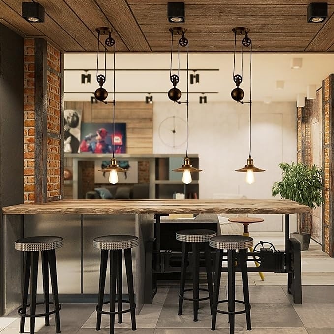 Pendant Light 1/2/3 Light Pulley Indoor Island Light Adjustable Industrial Vintage Rustic Chandelier for Game Room 7ft/8ft/9ft Tables, Vintage Kitchen Light for Man Cave, Kitchen, Dinning Room, Bar 2025 - $148.99 –P8