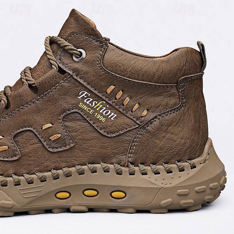 Men's Brown Faux Leather Outdoor Hiking Boots with Handcrafted Stitching, Lace-Up Design, and Non-Slip Sole - Durable and Comfortable Adventure Footwear 2025 - $64.99 –P4
