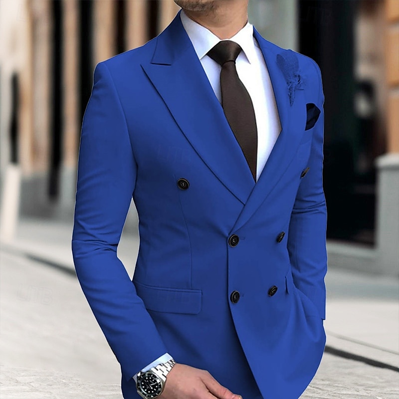 Herr Studenten Kavaj Företag Cocktailfest Bröllopsfest Mode Ledigt Vår & Höst Polyester Ensfärgat Knappar Ficka Bekväm Dubbelknäppt Blazer Ljusrosa Gul Rodnande Rosa Kungsblå 2025 - $54.99 –P2