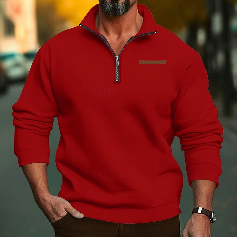 Men's Sweatshirt Polar Fleece Quarter Zip Sweatshirt Apricot Black White Wine Red Half Zip Plain Sports & Outdoor Daily Holiday Streetwear Basic Casual Fall & Winter Clothing Apparel Hoodies 2025 - $23.99 –P4