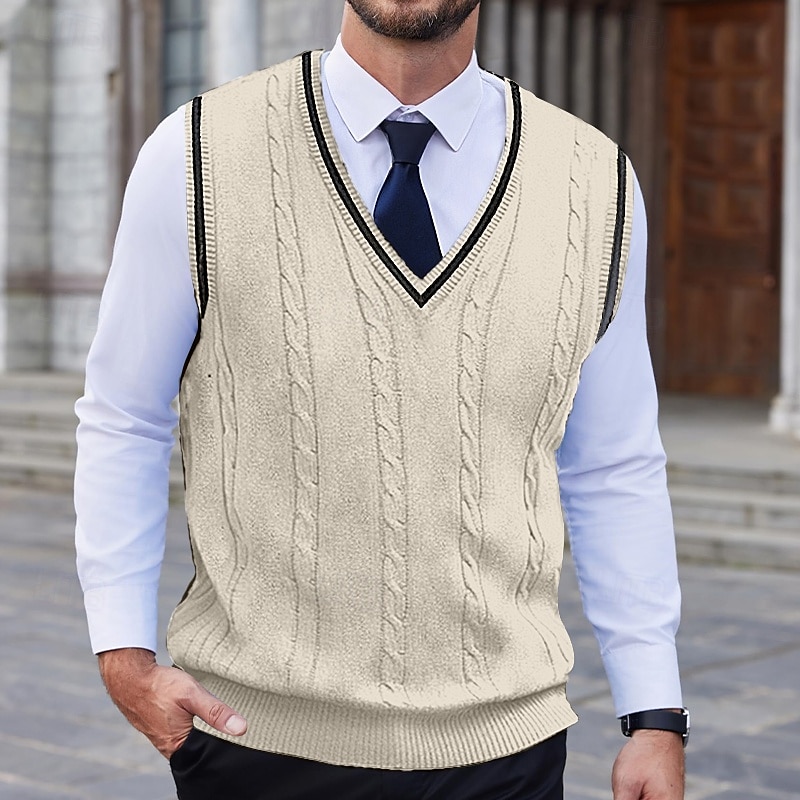 Hombre Chaleco suéter Suéter de punto Vestido Suéter Estriado Cable Tejer Regular De Punto Plano Escote en Pico Mantiene abrigado Contemporáneo moderno Ropa Cotidiana Noche Ropa Otoño Invierno Blanco 2025 - $25.99 –P8