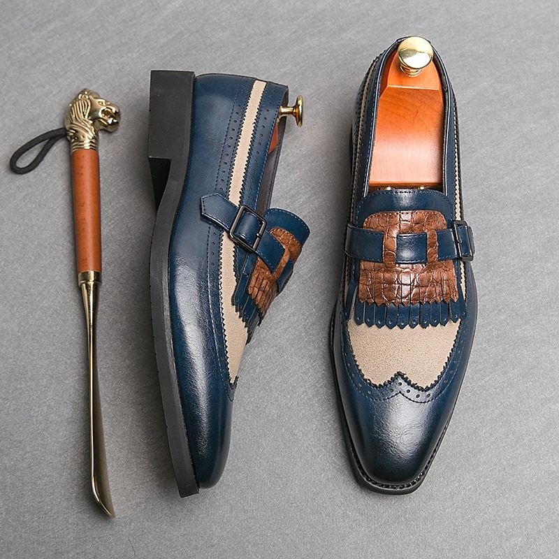 mocassini da uomo retrò in similpelle - classico design brogue con fibbia e dettaglio frangia, calzature versatili ed eleganti del 2025 a $54.99 –P8