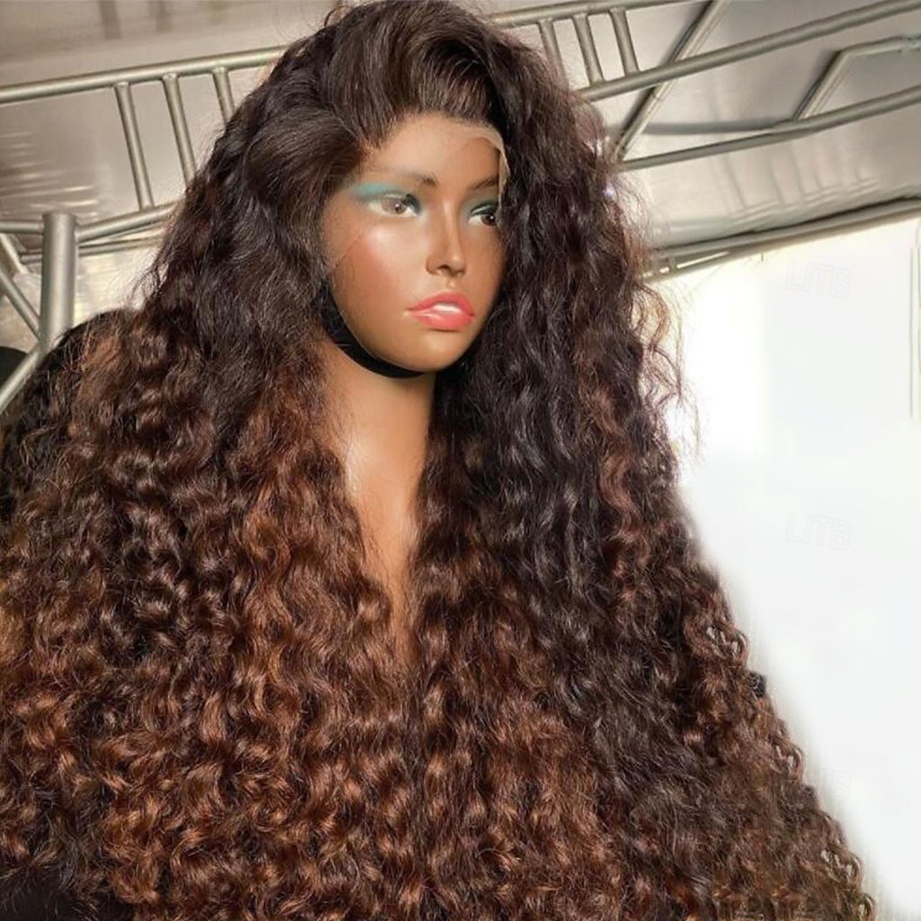 Remy Human Hair 13x4 Lace Front Wig Free Part Brazilian Hair Curly Water Wave Multi-color Wig 130% 150% Density Ombre Hair Natural Hairline Glueless For Women Long Human Hair Lace Wig 2026 - $216.49 –P2