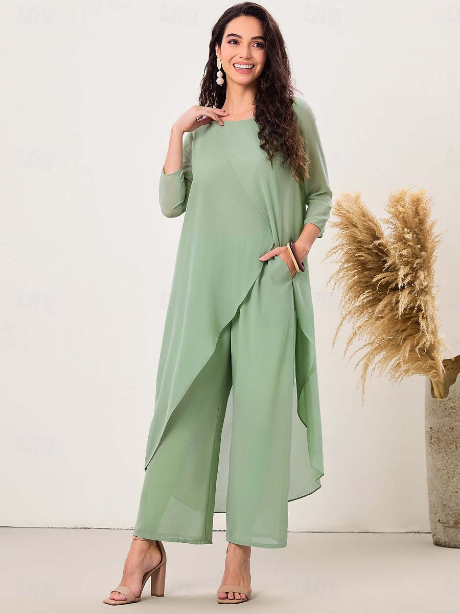 Women's Elegant Stylish Work Slim Solid Color Plain 3/4 Length Sleeve Crew Neck Sage Green Summer Spring Fall 2025 - $56.99 –P5