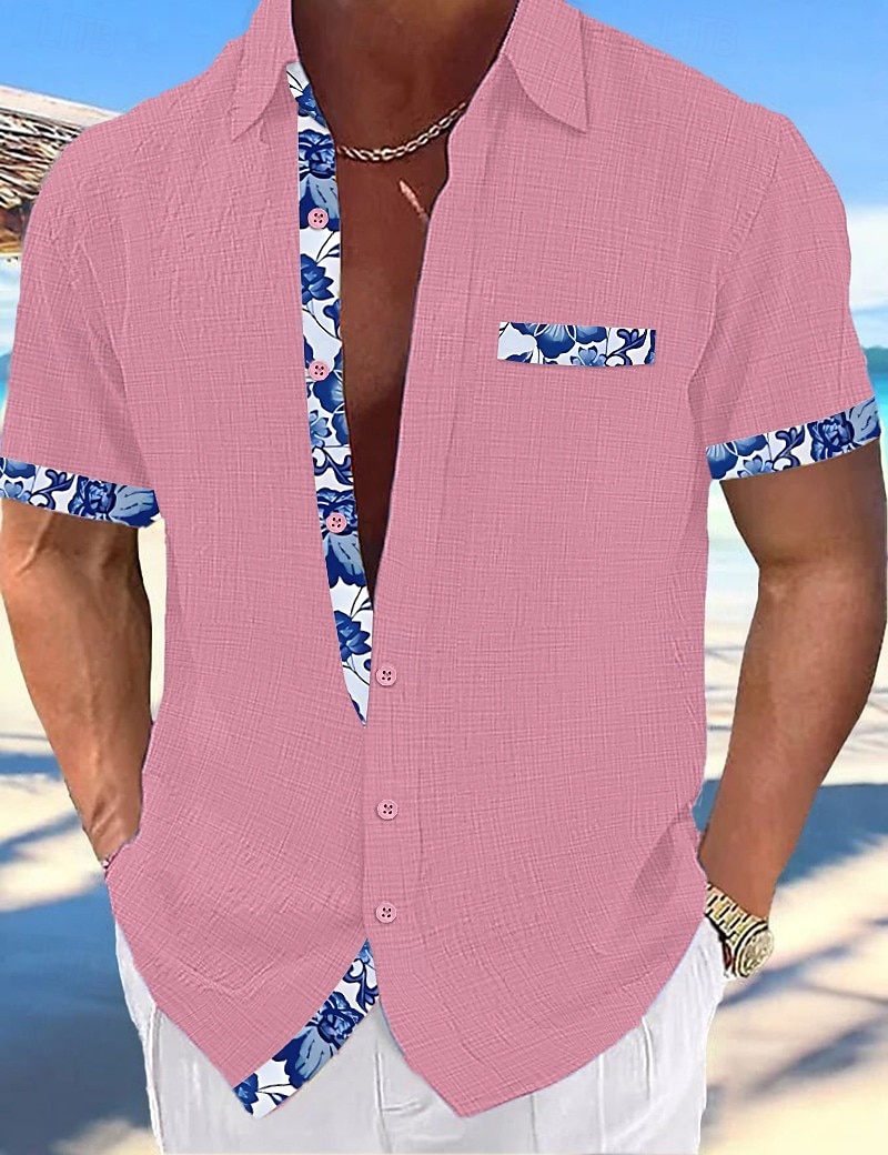 Men's Shirt Linen Shirt Summer Shirt Beach Wear Button Up Shirt Plain Vacation Curise Black White Pink Navy Blue Short Sleeve Collar Summer Spring Clothing Apparel 2025 - $21.99 –P9