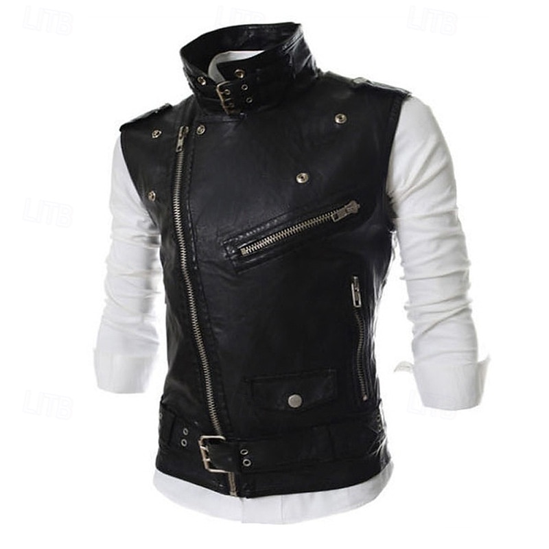 Herren Weste Lederweste Täglich Verabredung Urlaub Modisch Brautkleider schlicht Frühling & Herbst Tasche Polyester Komfortabel Glatt Reisverschluss Kargen Regular Fit Schwarz Weiß Rote Weste 2025 - $49.99 –P5