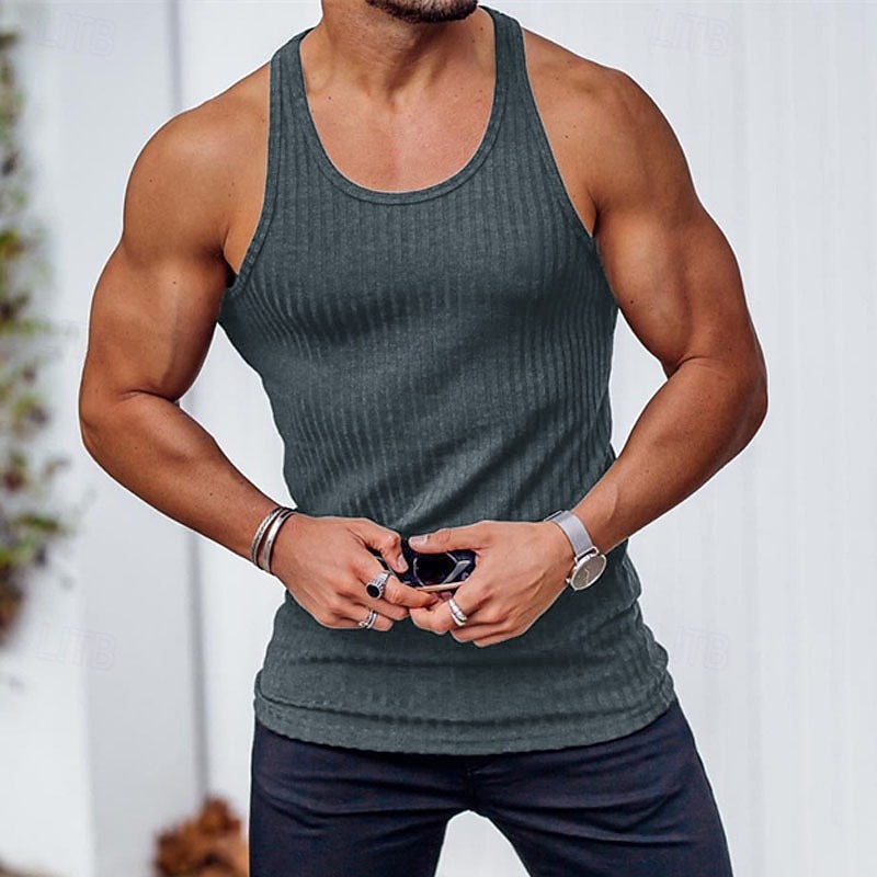 Per uomo Canotta Maglietta smanicata Canottiera Maglietta senza maniche Senza Maniche Collo a U Estate Primavera A righe Moda Streetwear Interno Palestra Sport Nero Bianco Blu marino scuro Maglietta del 2026 a $16.49 –P14