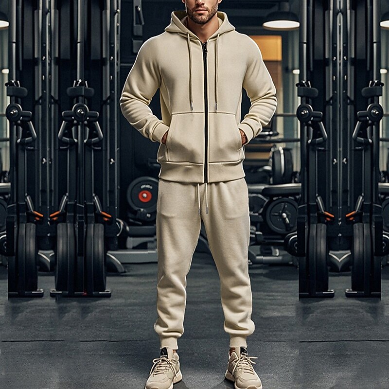 Per uomo Felpa con cappuccio Tuta Da Ginnastica Felpa con cappuccio a zip intera Tuta da ginnastica Nero Blu marino Cachi Grigio Con cappuccio Liscio Tasche A cordoncino 2 pezzi Sportivo Giornaliero del 2025 a $51.99 –P12