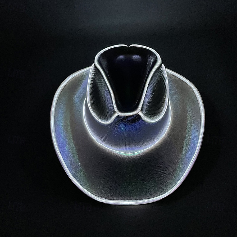 Cowgirl Hat Fedora Light Up Cowboy Hat Glowing Fedora Hat Glow In the Dark for Music Festivals Sparkly Glowing Cowboy Hat Versatile 2026 - $28.99 –P13