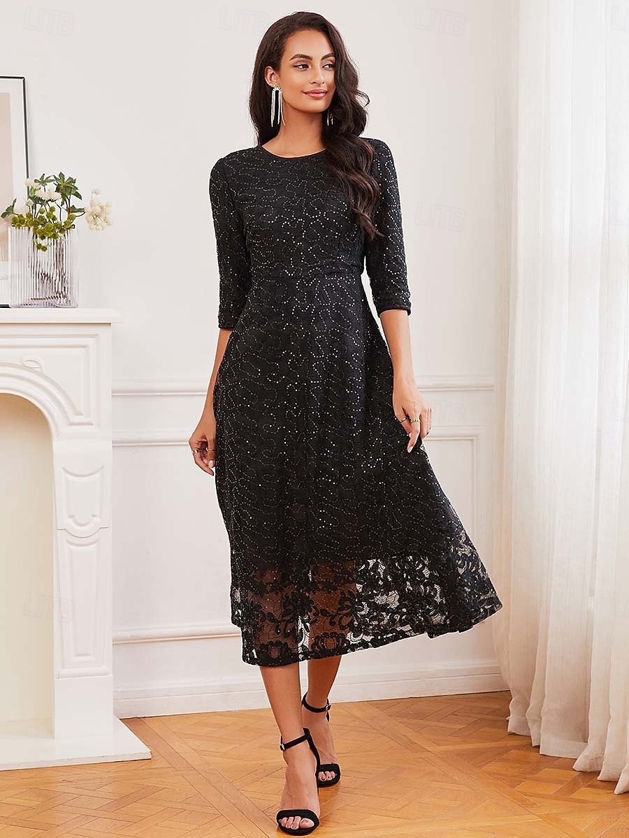 robe noire Robe unie Femme Robe mi-longue Maille Plein Air Rendez-vous Décontractées Col Ras du Cou Manches 3/4 Ample Noir S M L XL 2XL de 2025 ? $21.59 –P2