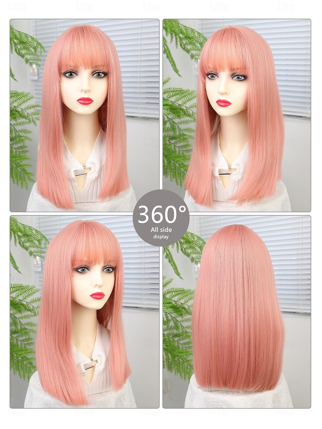 Synthetische pruiken Recht Strakke pony Pruik 40.6 cm Roze + Rood Synthetisch haar Dames Roze 2025 - $18.99 –P2