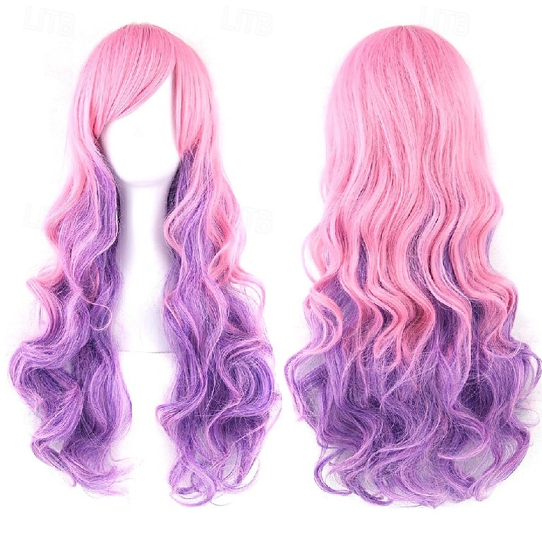 Parrucca ombre arcobaleno in capelli sintetici con frangia rossa gialla viola verde blu per donne nere Festa di Halloween Cosplay del 2025 a $15.99 –P2
