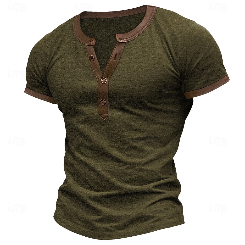 Homme T-shirt Chemise Henley Manche Courte Couleur Unie Mode Designer Confortable Patchwork Boutons Henley Occasionnel Quotidien Extérieur Été Kaki T-shirt Henley de 2026 ? $18.99 –P5