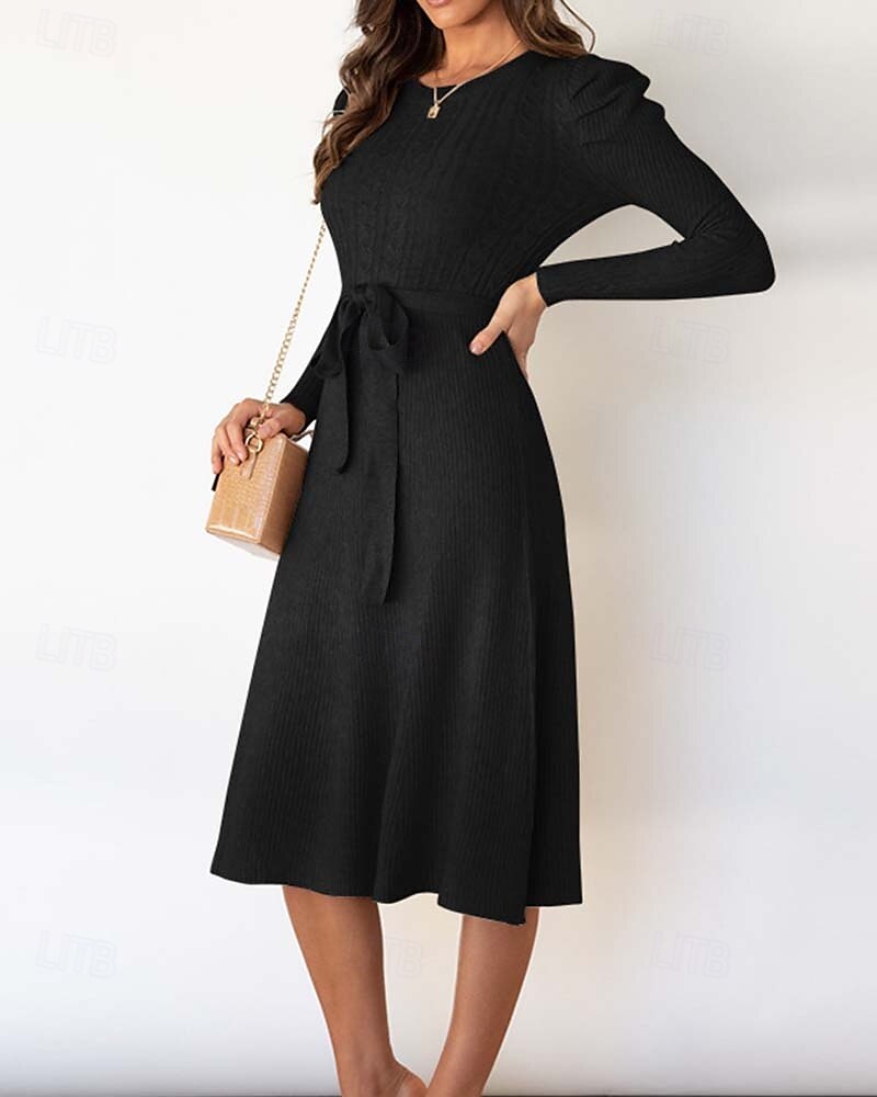 Damen Pullover Kleid Modisch elegante kleider Feste Farbe Gerippt Rundhalsausschnitt Strick Langarm Normale Oberteile Stricken Arbeit Täglich Schwarz Grün Herbst Winter 2025 - $62.99 –P2
