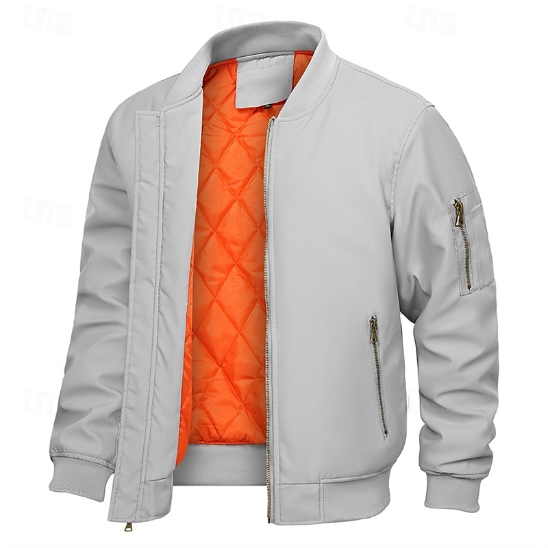 Homme Veste légère Bomber Coupe-vent Veste décontractée du quotidien Vacances Chaud Poche Automne hiver Plein Mode Classique Col Mao Normal Noir Vert Véronèse Bleu de minuit Gris Veste de 2025 ? $62.99 –P1