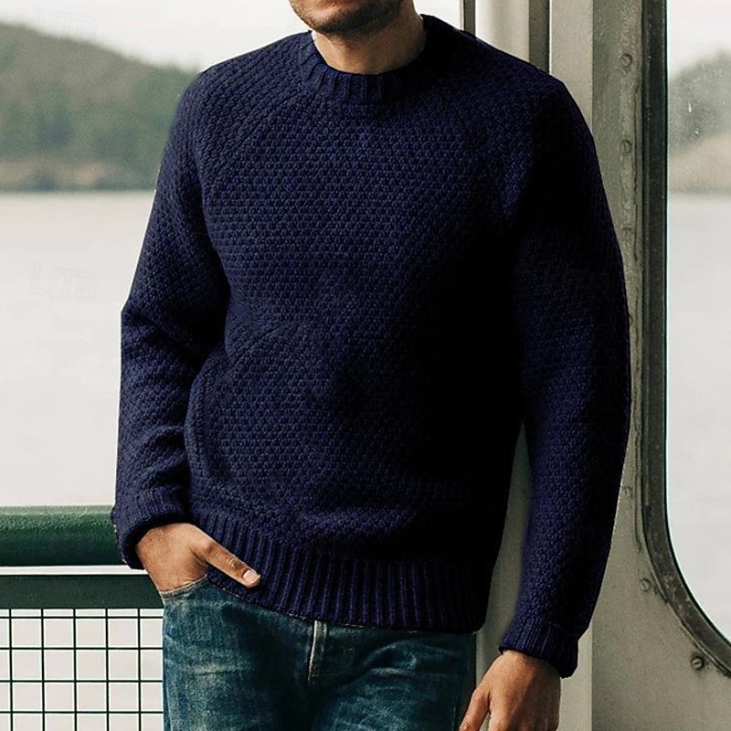 Herren Pullover Strickpullover Gerippt Gehäkelt Stricken Standard Strick Glatt Rundhalsausschnitt Modisch Basic Freizeitskleidung Verabredung Bekleidung Herbst Winter Schwarz Weiß S M L 2026 - $36.99 –P5