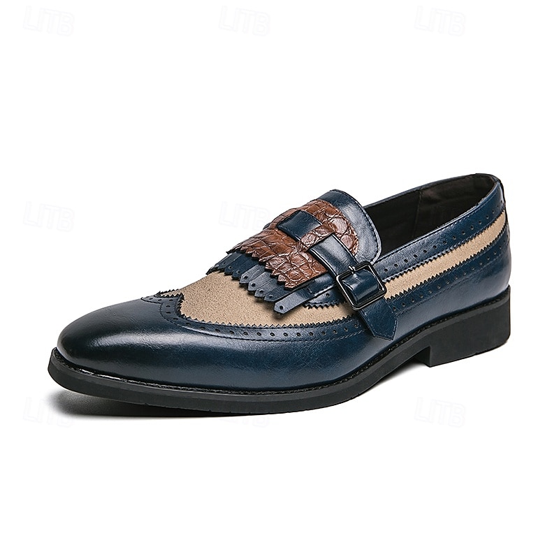 mocassini da uomo retrò in similpelle - classico design brogue con fibbia e dettaglio frangia, calzature versatili ed eleganti del 2025 a $54.99 –P2