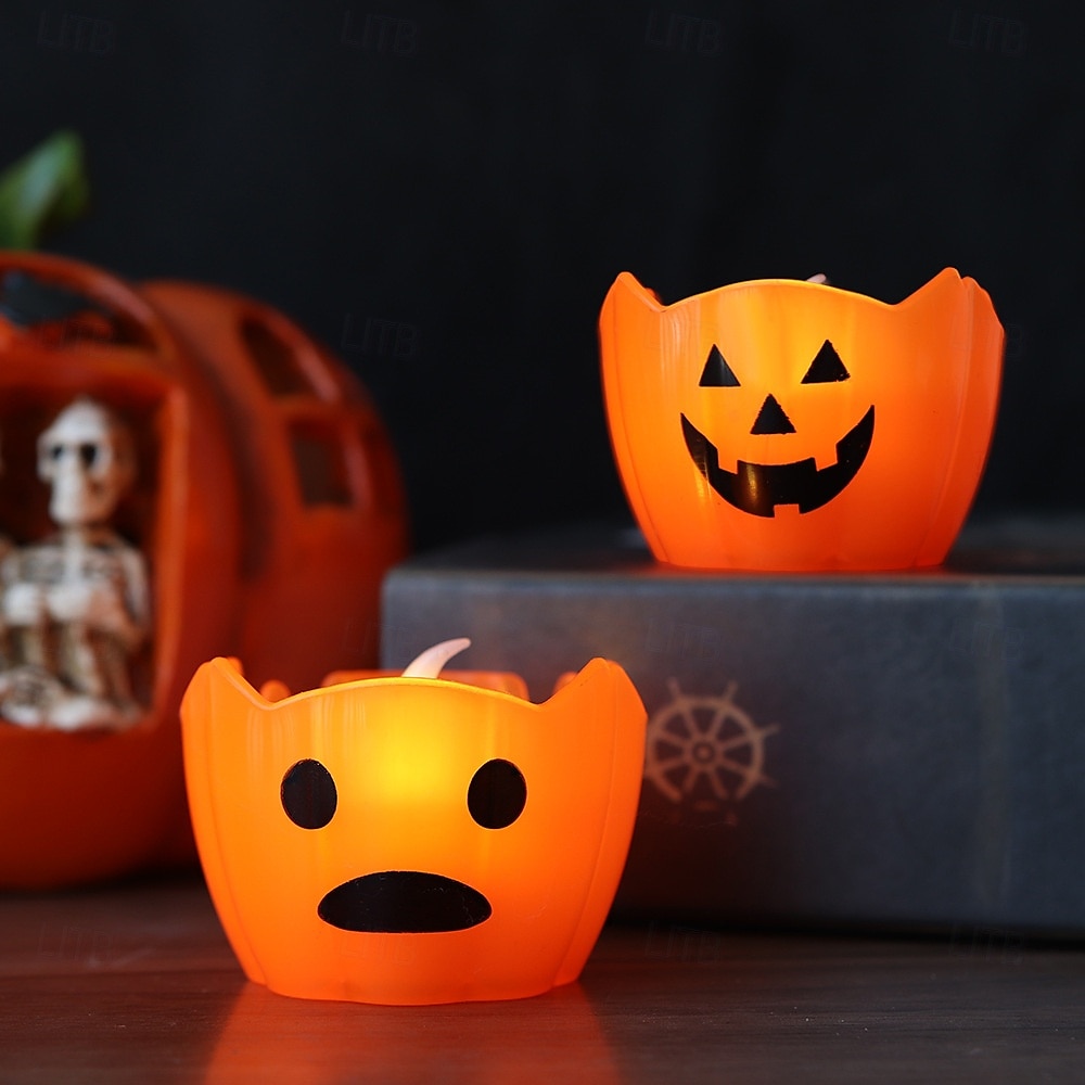 Halloween-Kürbislichter mit flackerndem LED-Kerzenlicht, Halloween-Jack-o-Lantern-Schneekumpel-Ornament für Schreibtisch und Garten, die Denkerstatue, Regenbogen-Party-Anzieh-Requisiten, 6/12 Stück 2025 - $11.49 –P6