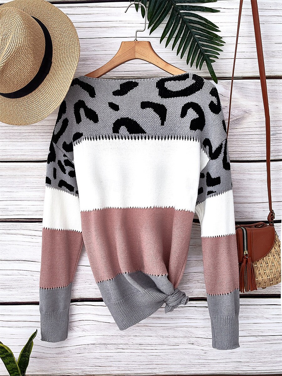 Dame Genser Pullover genser Uformell genser Fritid Myk Leopard Stripet Riflet V-hals Strikket Langermet Vanlige topper Strikke utendørs Daglig Helg Rosa Høst Vinter 2025 - $51.99 –P2