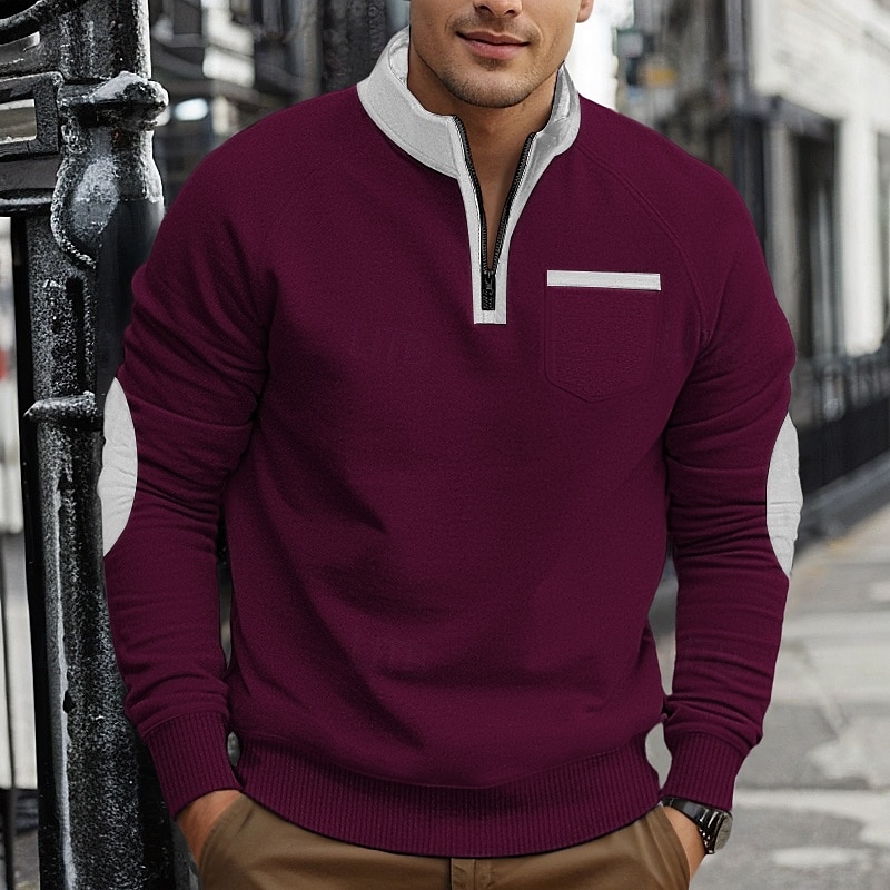 Per uomo Felpa con zip Compatto Nero Vino Blu marino Grigio chiaro Grigio scuro Colletto Mao mezza cerniera Color Block Tasche Ufficio Sportivo Informale Streetwear Essenziale Informale Primavera del 2025 a $27.99 –P7