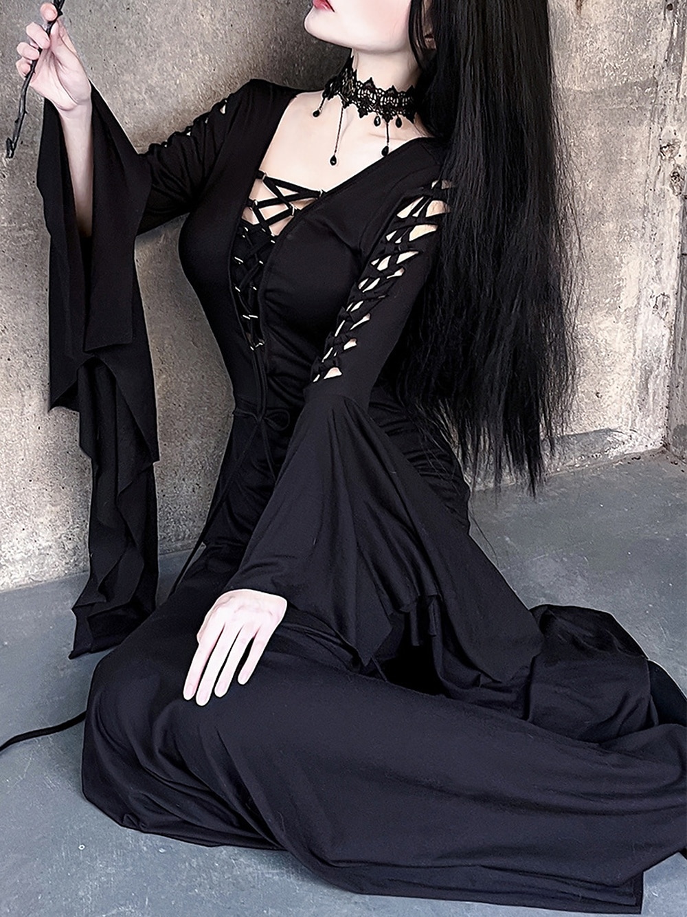 Punk a gotika Šaty Čerodějnice Morticia Addamsová Pevná barva Dámské Fantazie Valpuržina noc předvečer Všech svatých Karneval Večírek Dospělé Šaty 2025 - $40.99 –P5
