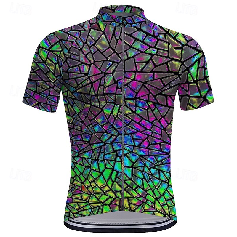 Voor heren Wielrenshirt Korte mouw Fietsen T-shirt Kleding Bovenlichaam met 3 achterzakken Bergracen Wegwielrennen Sneldrogend Rits Aan De Voorzijde Lampenkatoen Geel Blauw Paars Kleurenblok Spandex 2025 - $28.99 –P3