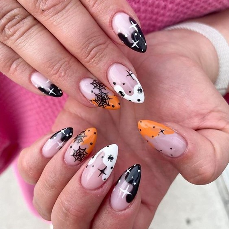 1conjunto Resina Clássico Melhor qualidade Criativo Moda dia das Bruxas Festa / Noite Festival Unhas postiças para Unha de Dedo de 2025 por $10.99 –P16