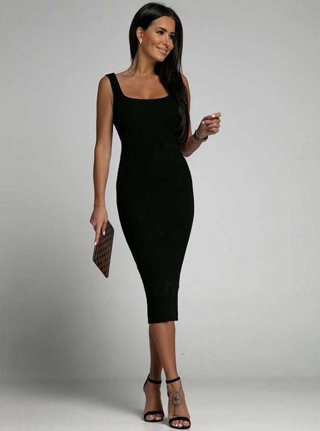 robe noire Robe unie Robe de cocktail noire Femme Robe mi-longue Accueil froid Plein Air Rendez-vous Décontractées Col Ras du Cou Sans Manches Standard Noir Blanche Bleu S M L XL 2XL de 2025 ? $27.99 –P2