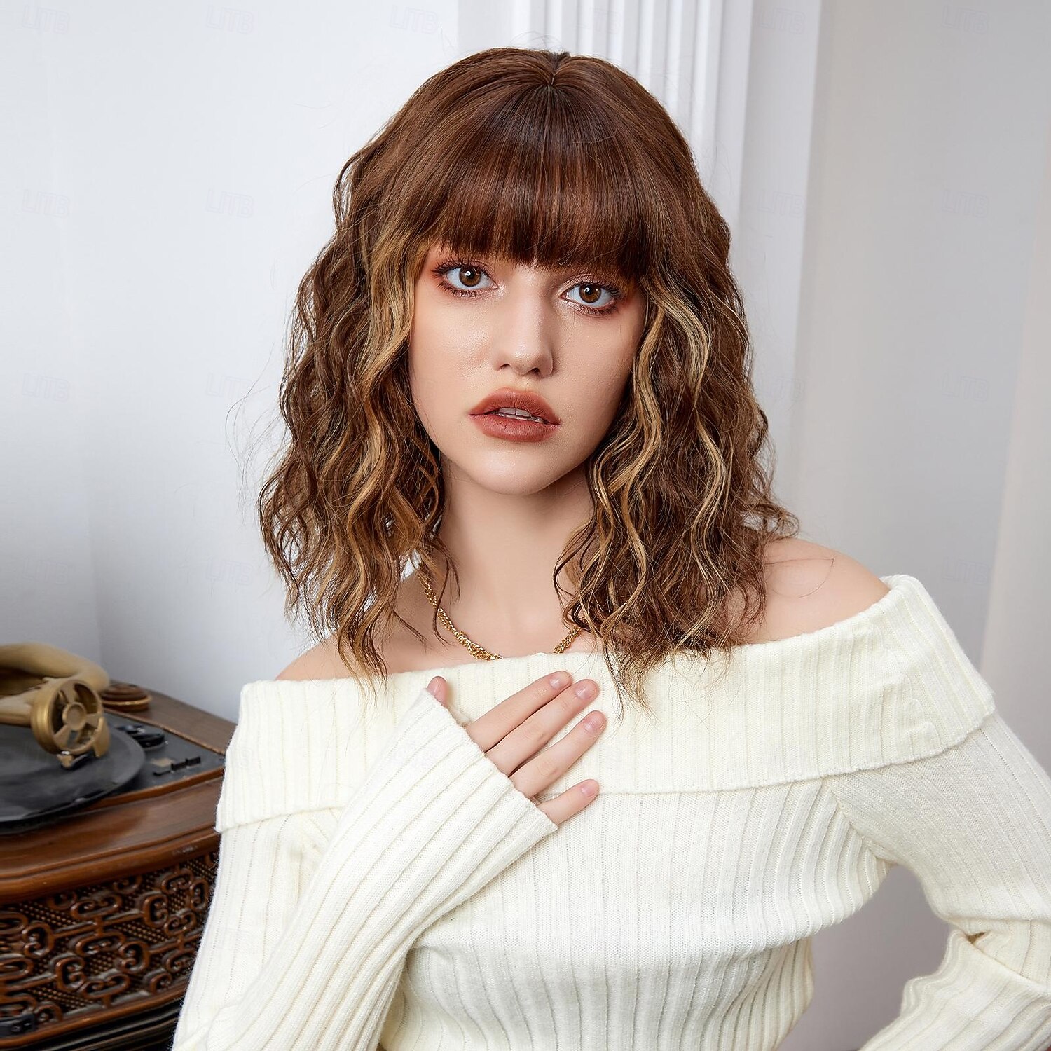 2025年 コスプレウィッグ 弾丸カール ボブスタイル・ヘアカット ニートバング バング付き かつら 14 インチ ダークブラウン 合成 女性用 弾性ある 愛らしいです 快適 ダークブラウン  コレクション – $23.99 –P6