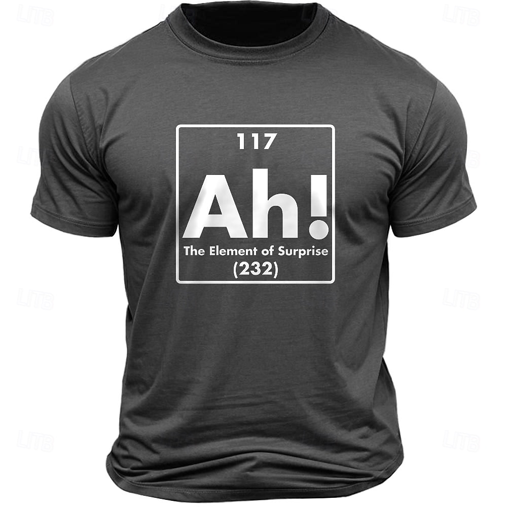 Men's Funny Graphic T-Shirt 'Ah! The Element of Surprise' Periodic Table Science Pun Short Sleeve 2026 - $17.49 –P3