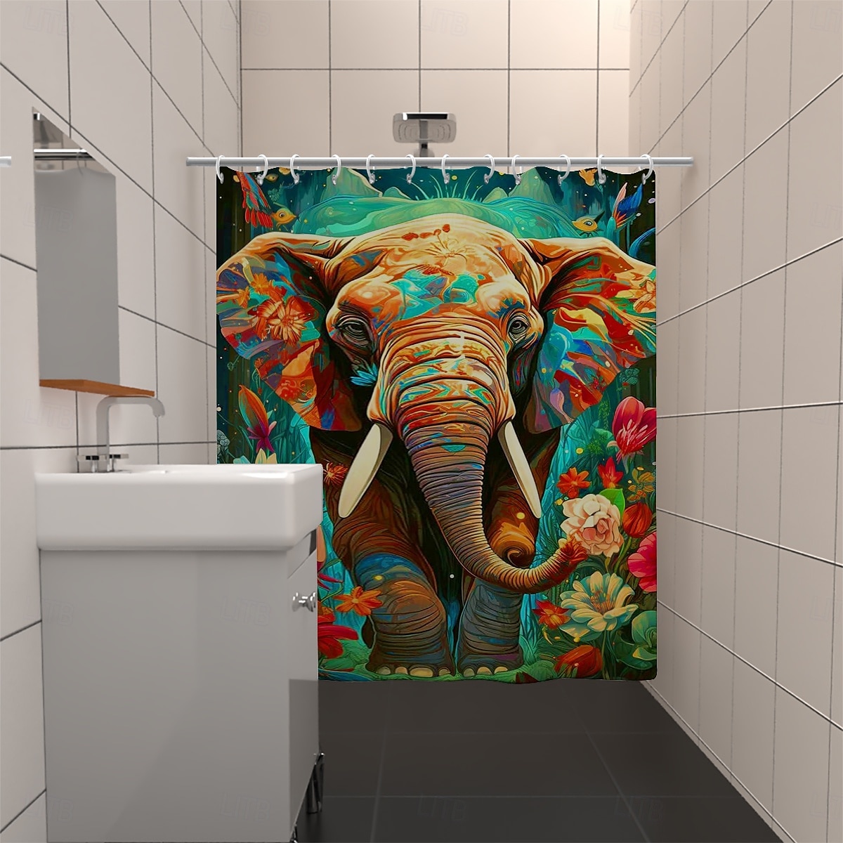 Zasłona prysznicowa z haczykami 180cm*180cm (70"*70") z poliesteru zmywalna wodoodporna z wzorem do dekoracji łazienki z motywem zwierząt i kwiatów 2025 - $19.99 –P12