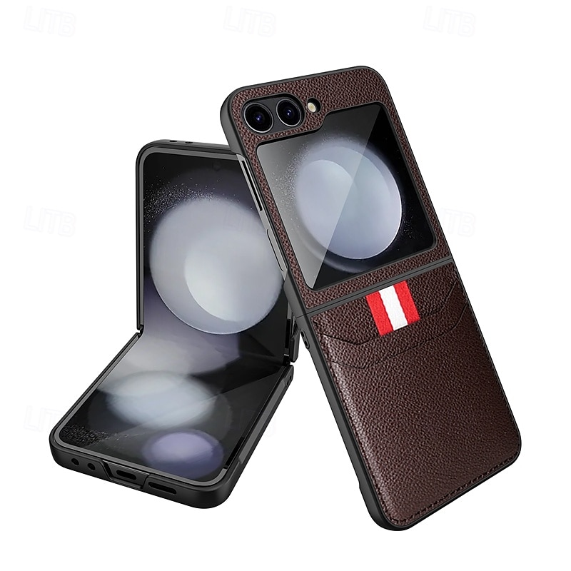 telefono Custodia Per Samsung Galaxy Z Flip 6 Z Flip 5 Copertura Posteriore con Proteggi Schermo Slot per Carte Resistente agli urti Retrò PC Pelle PU del 2025 a $20.99 –P4