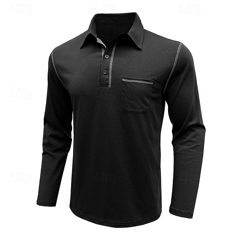 Herren Golfhemd Golfpolo Arbeit Casual Kargen Langarm Basic Modern Farbblock Patchwork Taste Frühling & Herbst Regular Fit Wein Schwarz Armeegrün Königliches Blau Dunkelgrau Braun Golfhemd 2025 - $21.99 –P20