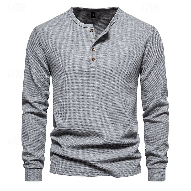 Hombre Camiseta con botones Camiseta Henley Shirt Tee Manga Larga Henley Primavera & Otoño Plano Moda Design Básico Vacaciones Calle Noche Negro Blanco Gris oscuro Camiseta superior para hombre 2025 - $10.39 –P8