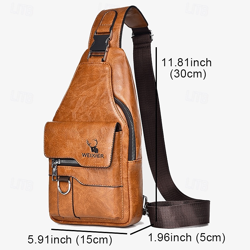 Men's Brown Faux Leather Crossbody Sling Bag with Multiple Zippered Pockets and Adjustable Strap, Stylish and Functional for Daily Use 2025 - $26.99 –P4