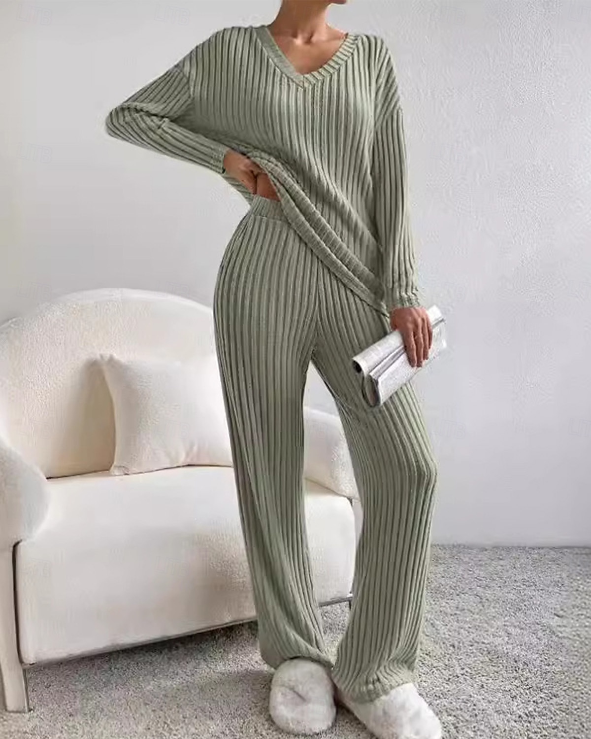 Women's Loungewear Pajama Set Simple Home V Neck Long Sleeve Pullover Pant Spring Fall Black Blue Home Outfits 2025 - $33.99 –P4