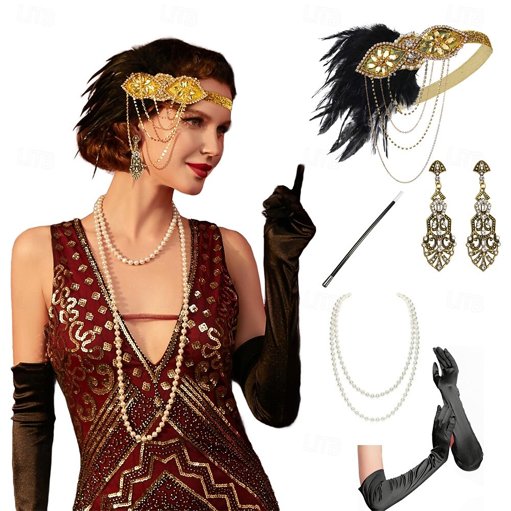 1920-as évek A nagy Gatsby Felszerelések Flapper fejpánt A nagy Gatsby Esküvői Vendég Gallér nélküli Jelmez Női Mindszentek napja Farsang Álarcos mulatság Parti Álarcos mulatság Esküvői fogadás 2025 - $28.99 –P1