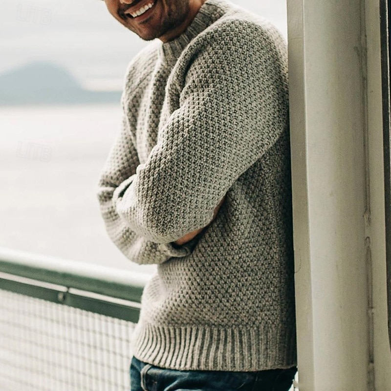 Herren Pullover Strickpullover Gerippt Gehäkelt Stricken Standard Strick Glatt Rundhalsausschnitt Modisch Basic Freizeitskleidung Verabredung Bekleidung Herbst Winter Schwarz Weiß S M L 2026 - $36.99 –P6