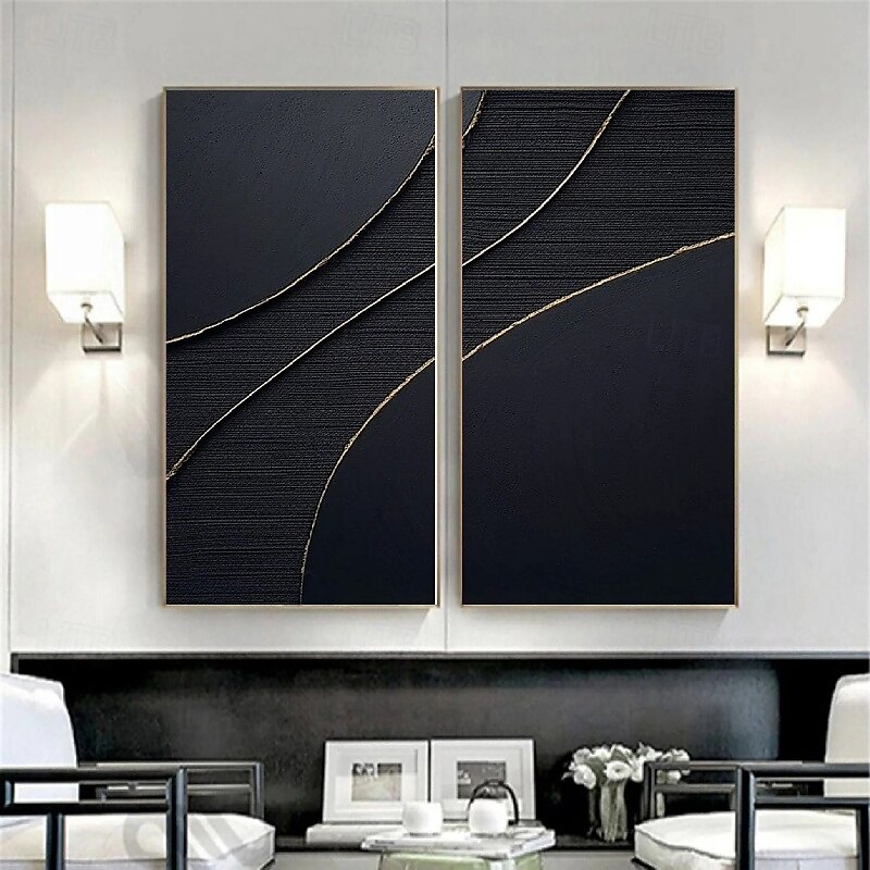 Wabi-Sabi-Kunstwerk, handgefertigte Wandkunst, schwarzes Ölgemälde, Wandkunst, schwarz-goldene Strukturmalerei, goldene Strukturwandkunst, schwarzes abstraktes Gemälde, handgefertigtes modernes 2025 - $125.99 –P1
